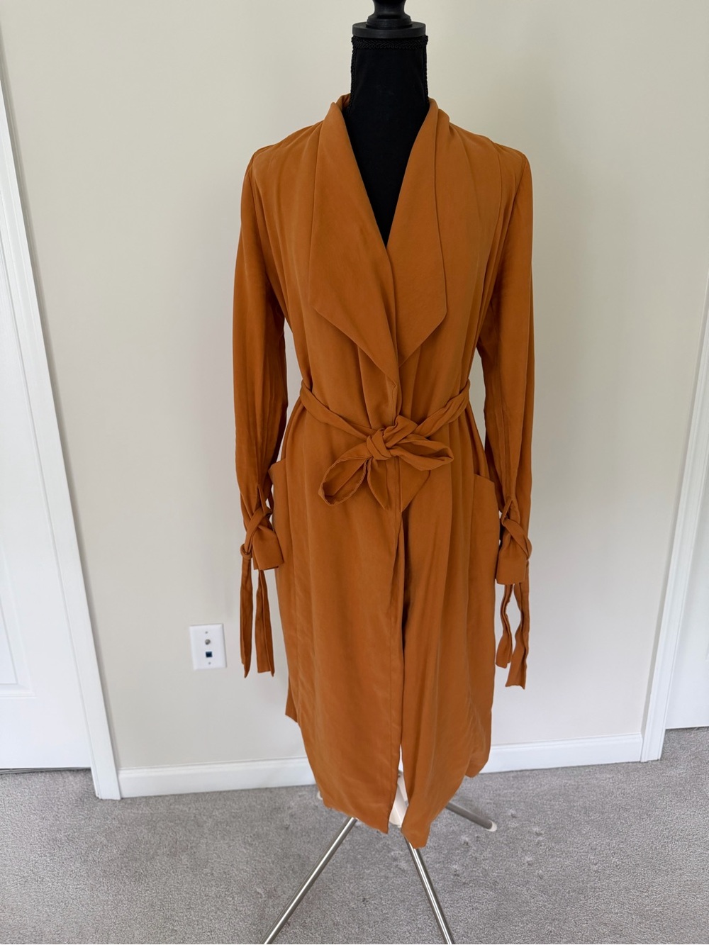 Express Camel Waterfall Cardigan Jacket Tie Waist Size S Elegant Chic - Picture 5 of 8